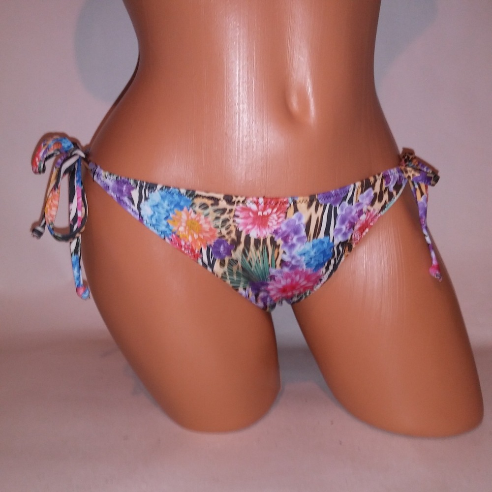 H&M Swim Bikini Bottom Size 12 String Floral Animal Print Tie up New